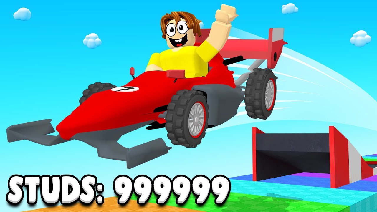 A Collect Cars and Race car launching off the ramp toward the infinite stud track