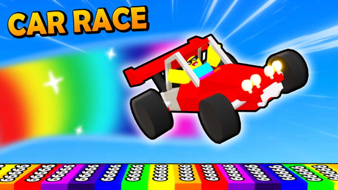 Official Collect Cars and Race thumbnail of a red car flying over the rainbow stud course